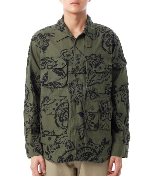 Engineered Garments]Explorer Shirt Jacket Olive Floral Print