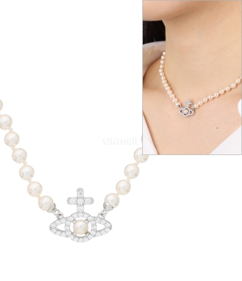 ★Vivienne Westwood★ Vivienne Westwood 6301011P 02P373 Olym olympia perl necklace woman platinum in brass - VIVIENNE