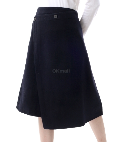 STUDIO NICHOLSON]CHILKA 3 BUTTON WRAP SKIRT DARKEST NAVY