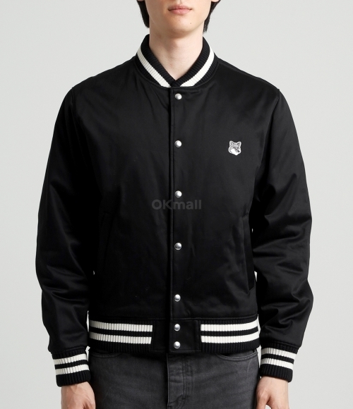 MAISON KITSUNE]TEDDY BLOUSON IN COTTON SATIN WITH GREY FOX HEAD