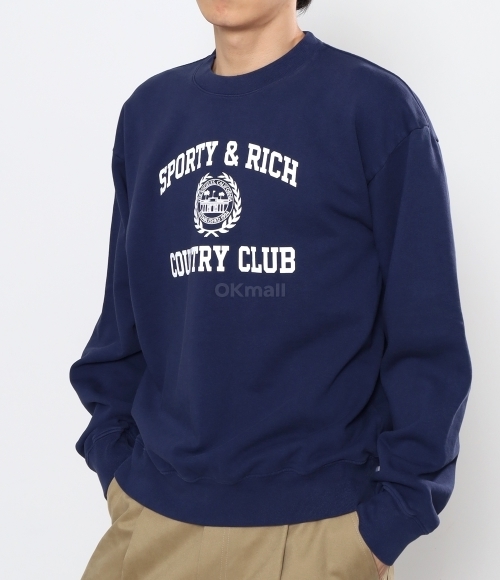 Sporty&Rich]Varsity Crest Crewneck - Navy/White (CRAW2327NA