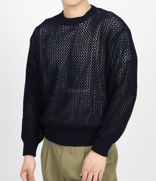 AURALEE]COTTON LILY-YARN MESH KNIT P/O DARK NAVY (A24SP01LM