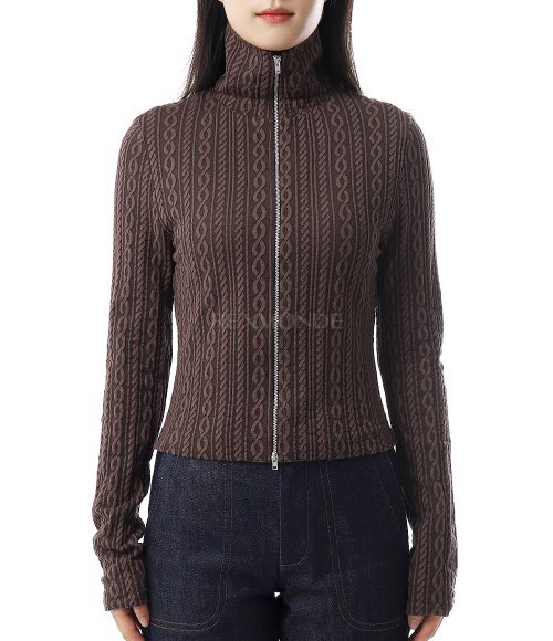 OUR LEGACY]SLIM ZIP LONGSLEEVE Indulgent Choco Cable Jacquard
