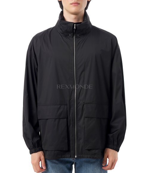 AURALEE]HARD TWIST POLYESTER SATIN LAMINATE ZIP BLOUSON BLACK