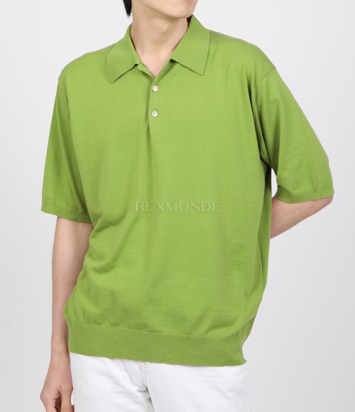 AURALEE]SUPER HIGH GAUGE COTTON KNIT POLO SAGE GREEN (A24SP02PD