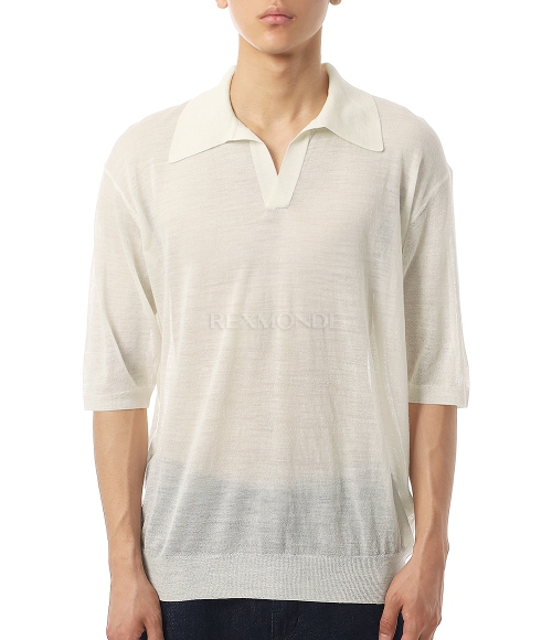 AURALEE]HARD TWIST HIGH GAUGE WOOL SILK KNIT SKIPPER POLO IVORY
