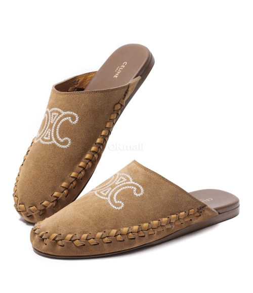 CELINE]CELINE MARLOU TRIOMPHE MULE IN SUEDE CALFSKIN