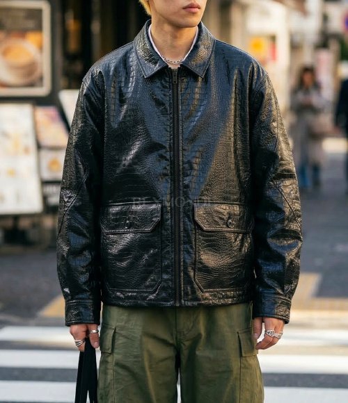 Engineered Garments]G8 Jacket Black Alligator Embossed Fake