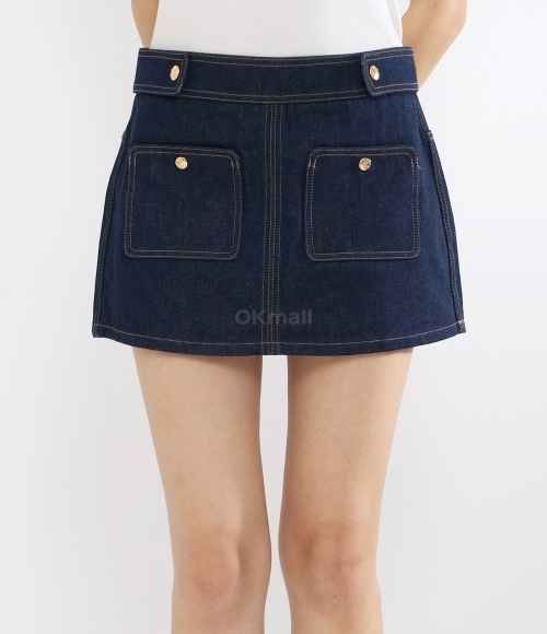 CELINE]TRAPEZE MINI SKIRT IN RAW WASH DENIM (2S388224Z 07IN