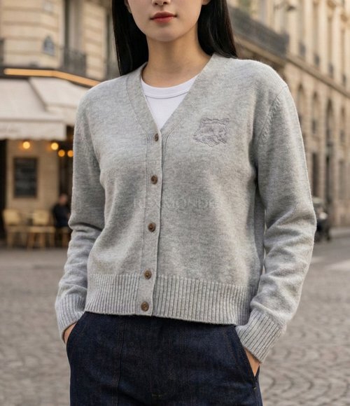 MAISON KITSUNE]BOLD FOX HEAD EMBROIDERED CROPPED CARDIGAN