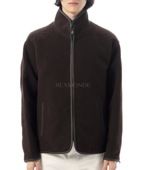 AURALEE]DOUBLE CLOTH HEAVY WOOL PILE ZIP BLOUSON DARK BROWN