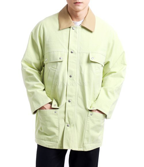 AURALEE]WASHED ORGANIC CANVAS HUNTING BLOUSON LIME GREEN