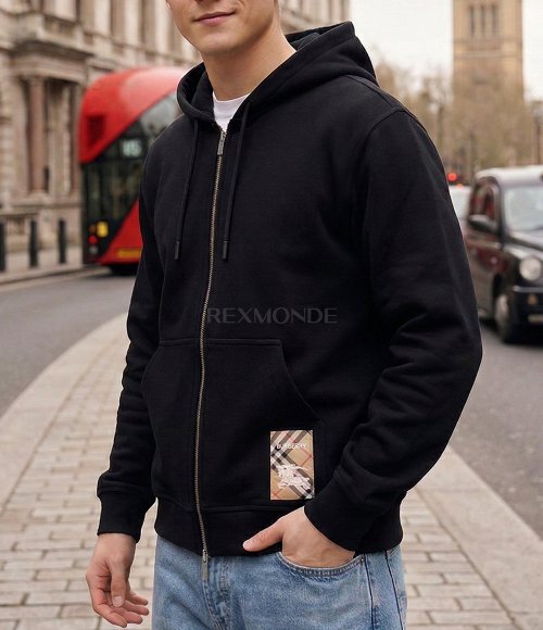 BURBERRY]Check Label Cotton Zipper Hoodie (8102276) | 렉스몬드