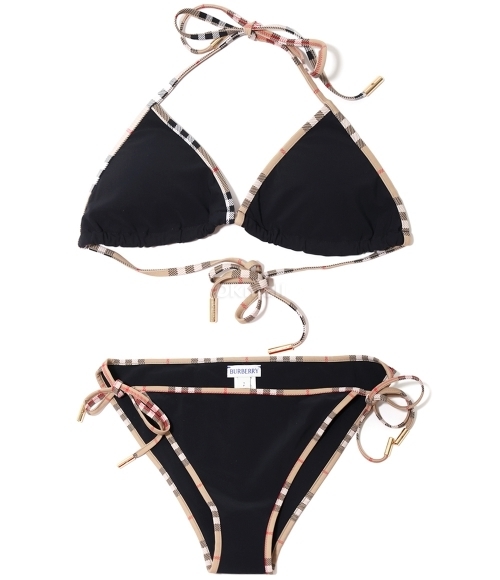BURBERRY｜ (Check Trim Bikini (8070464)) Burberry check-print Bikini Briefs | Neutrals | FARFETCH