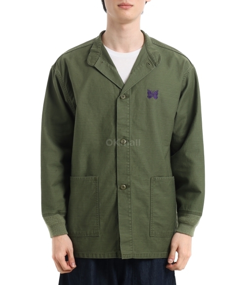 NEEDLES]Stand Collar Army Shirt Back Sateen - Olive (QV146