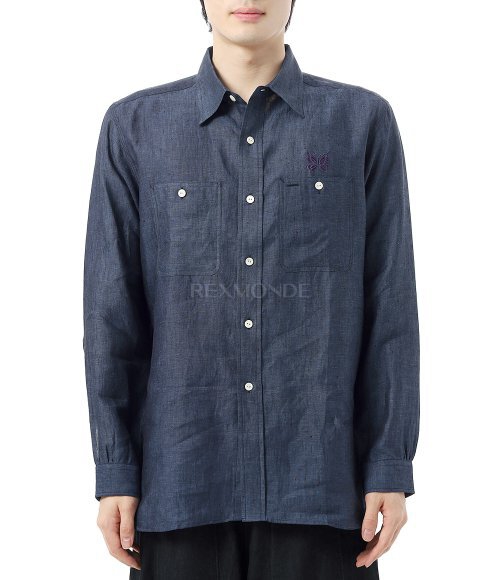 NEEDLES]Work Shirt Linen Chambray - BLUE (QV291) | 렉스몬드