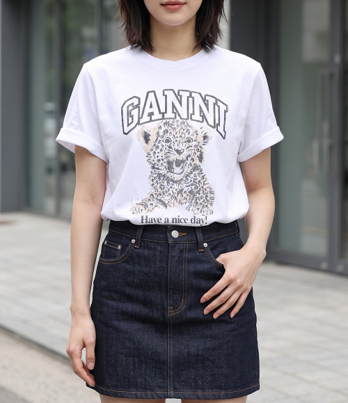 GANNI]White Basic Jersey Leopard Relaxed T-shirt (T4124 943