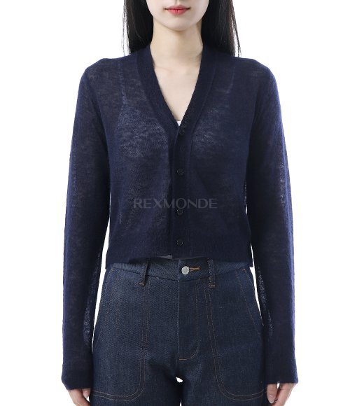 AURALEE]KID MOHAIR SHEER KNIT CARDIGAN NAVY (A25SC04FG) | 렉스몬드