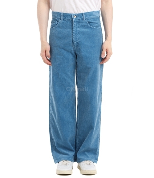 AURALEE]PIGMENT DYE FINX CORDUROY WIDE 5P PANTS DEEP BLUE