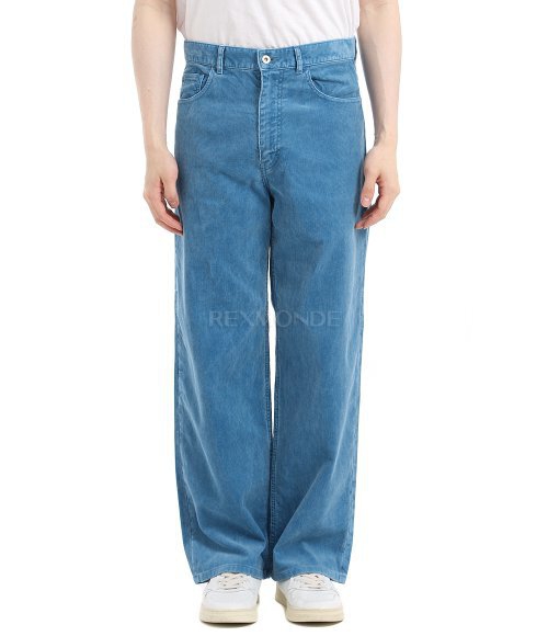 AURALEE]PIGMENT DYE FINX CORDUROY WIDE 5P PANTS DEEP BLUE