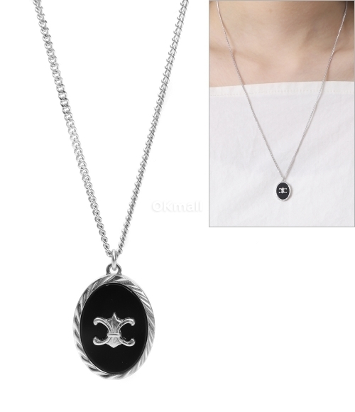 CELINE｜ (TRIOMPHE DE LYS MEDAL NECKLACE IN STERLING SIL Celine Triomphe de Lys Medal Necklace in Sterling Silver and
