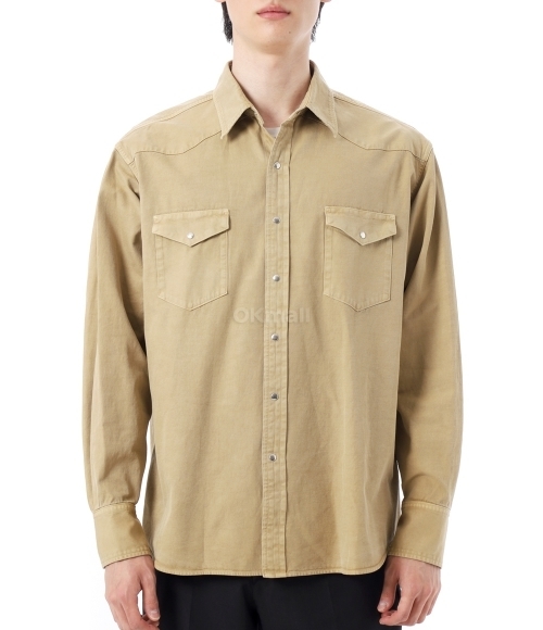 AURALEE]PRODUCT DYED FINX GABARDINE WESTERN SHIRT DYED BEIGE