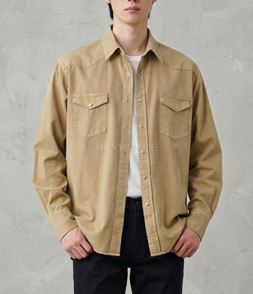 25SS Auralee Product DYED ギャバジン ウェスタンシャツ AURALEE]PRODUCT DYED FINX GABARDINE WESTERN SHIRT DYED BEIGE