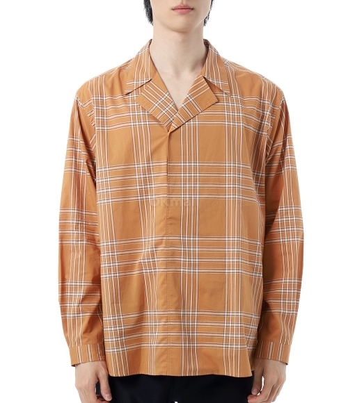 AURALEE]WASHED FINX TYPEWRITER CHECK P/O SHIRT AMBER CHECK
