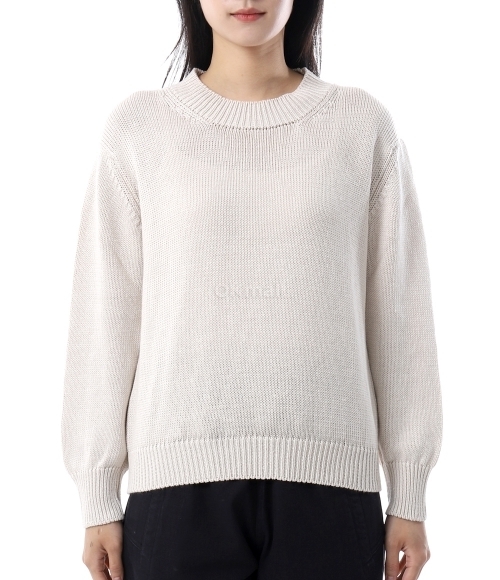 トップス MARGARET HOWELL CHUNKY LACE CREW NECK 2 Watercress linen cotton Chunky Crew Neck Jumper | Margaret