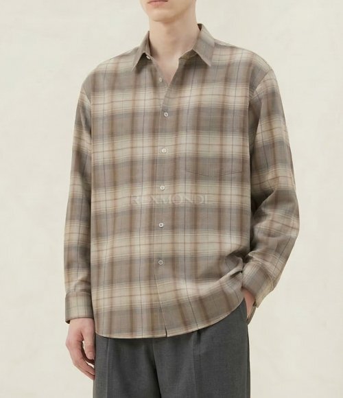 AURALEE]SUPER LIGHT WOOL CHECK SHIRT GRAY BROWN CHECK (A25SS01LC