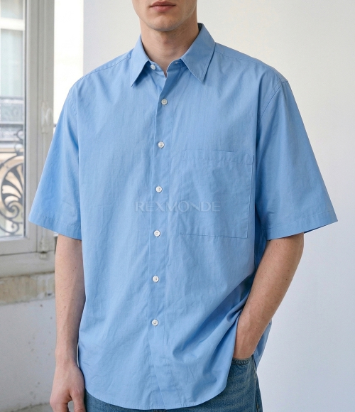 AURALEE]WASHED FINX TWILL BIG HALF SLEEVED SHIRT LIGHT BLUE