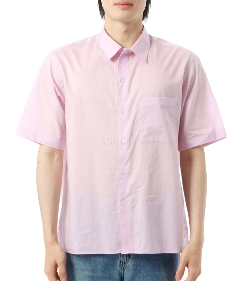 AURALEE]WASHED FINX TYPEWRITER OPEN COLLAR HALF SLEEVED