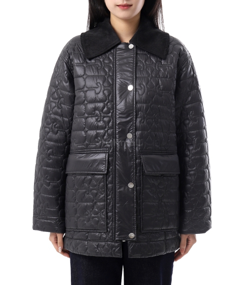 ジャケット GANNI Women Jackets W0343 252 Black GANNI]Black Shiny Quilt Midi Jacket (W0343 252) | 오케이몰