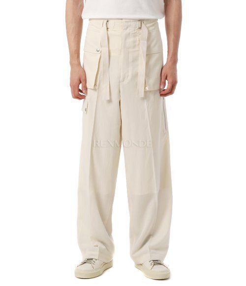 AURALEE]LIGHT COTTON WOOL VIYELLA CARGO PANTS IVORY WHITE