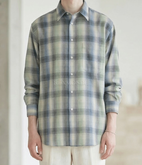 AURALEE]SUPER LIGHT WOOL CHECK SHIRT BLUE GREEN CHECK (A25AS01LC
