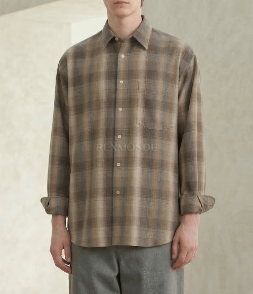 AURALEE]SUPER LIGHT WOOL CHECK SHIRT BROWN BLUE CHECK (A25AS01LC