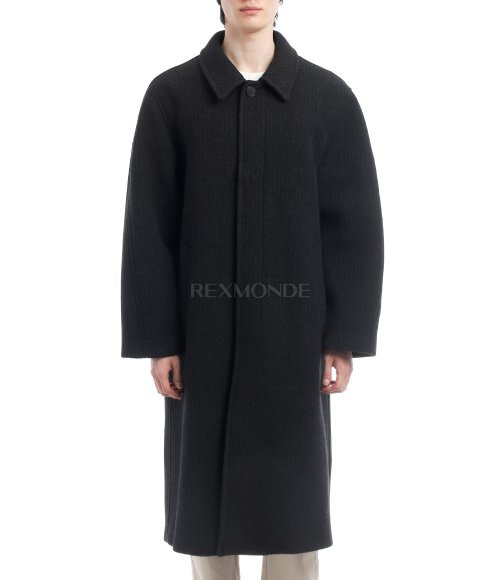 AURALEE]SPONGE BONDED WIDE WALE WOOL SOUTIEN COLLAR COAT BLACK