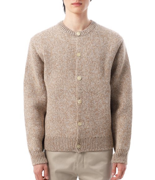 AURALEE]DOUBLE-FACED WOOL ALPACA LOW GAUGE KNIT CREW-NECK CARDIGAN