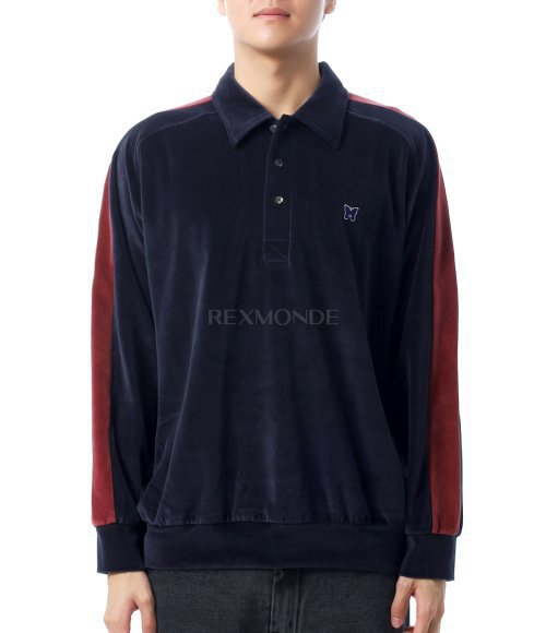 NEEDLES]Side Line Pullover Shirt C/PE Velour - Navy (RW338) | 렉스몬드