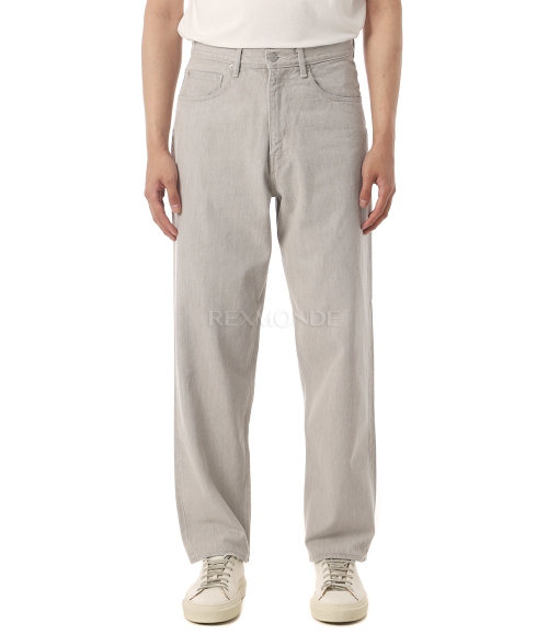 AURALEE]FADED HARD TWIST BROWN DENIM WIDE PANTS - LIGHT GRAY