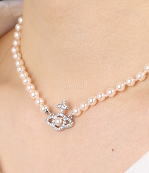 ★Vivienne Westwood★ Vivienne Westwood 6301011P 02P373 Olym Olympia Pearl Necklace - Silver - 6301011P-02P373-SM – Sarah