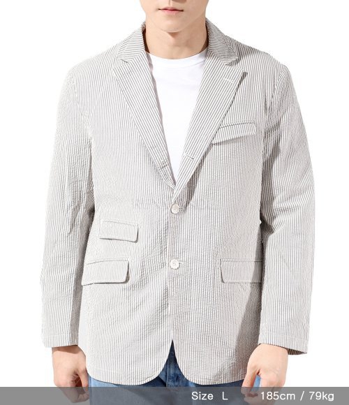Engineered Garments]Andover Jacket Navy/Natural Cotton Seersucker