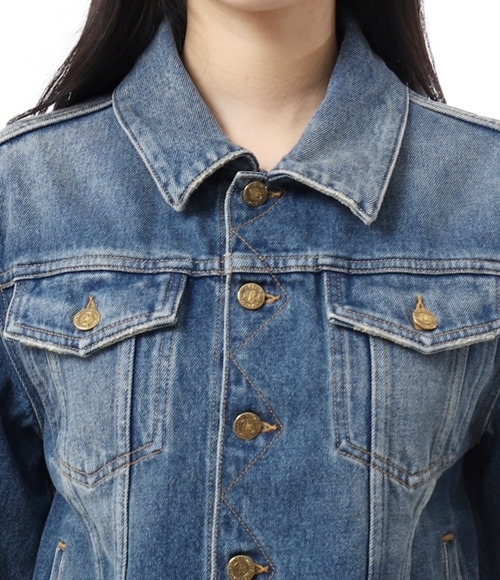 Golden ｜DENIM JACKETS (GWP00846 P000621 50100) Denim jacket with embroidered monogram GOLDEN GOOSE DELUXE