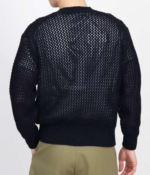 AURALEE]COTTON LILY-YARN MESH KNIT P/O DARK NAVY (A24SP01LM