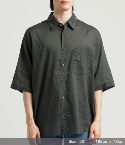 LEMAIRE / 24SS/DOUBLE POCKET SS SHIRT/半袖シャツ/46/グリーン/SH1079 LF1202 Lemaire]DOUBLE POCKET SHORT SLEEVE SHIRT (SH1079 LF1202 991