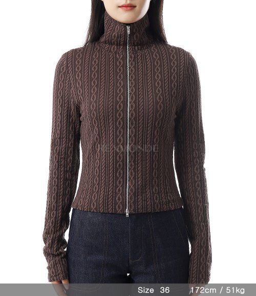 OUR LEGACY]SLIM ZIP LONGSLEEVE Indulgent Choco Cable Jacquard