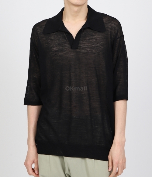 AURALEE]HARD TWIST HIGH GAUGE WOOL SILK KNIT SKIPPER POLO BLACK