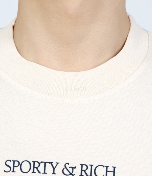 Sporty&Rich｜ (H&W Club T-Shirt - Cream/Navy (TO042S412H H&W Crest T-Shirt - Cream/Navy – Sporty & Rich