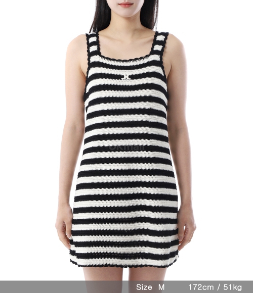 CELINE]TRIOMPHE STRIPED MINI DRESS IN CROCHETED COTTON