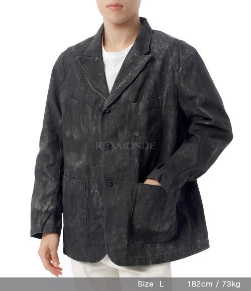 Engineered Garments]Bedford Jacket Black Cotton Distressed Print